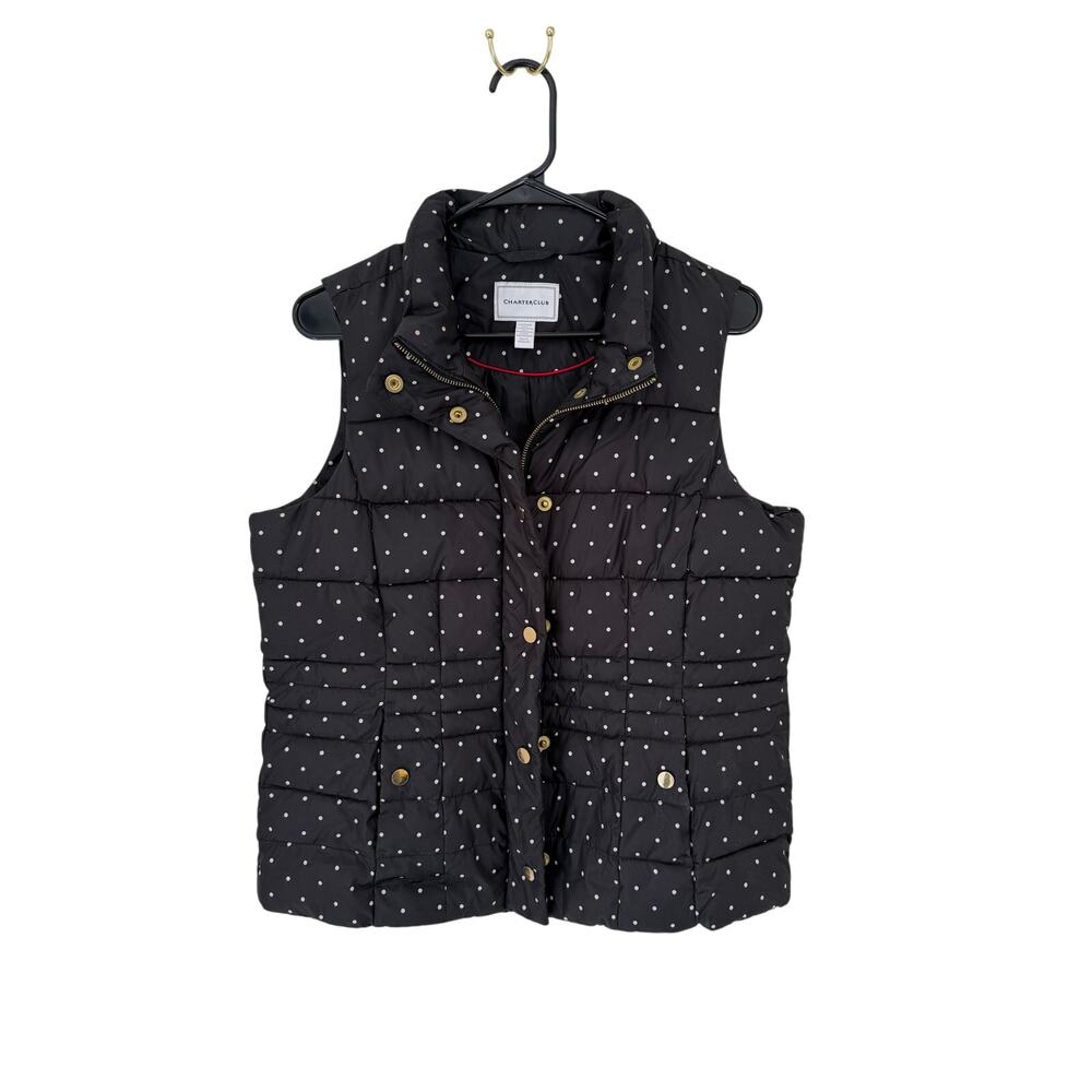 Charter Club Women's Navy Polka Dot Down Vest - Medium